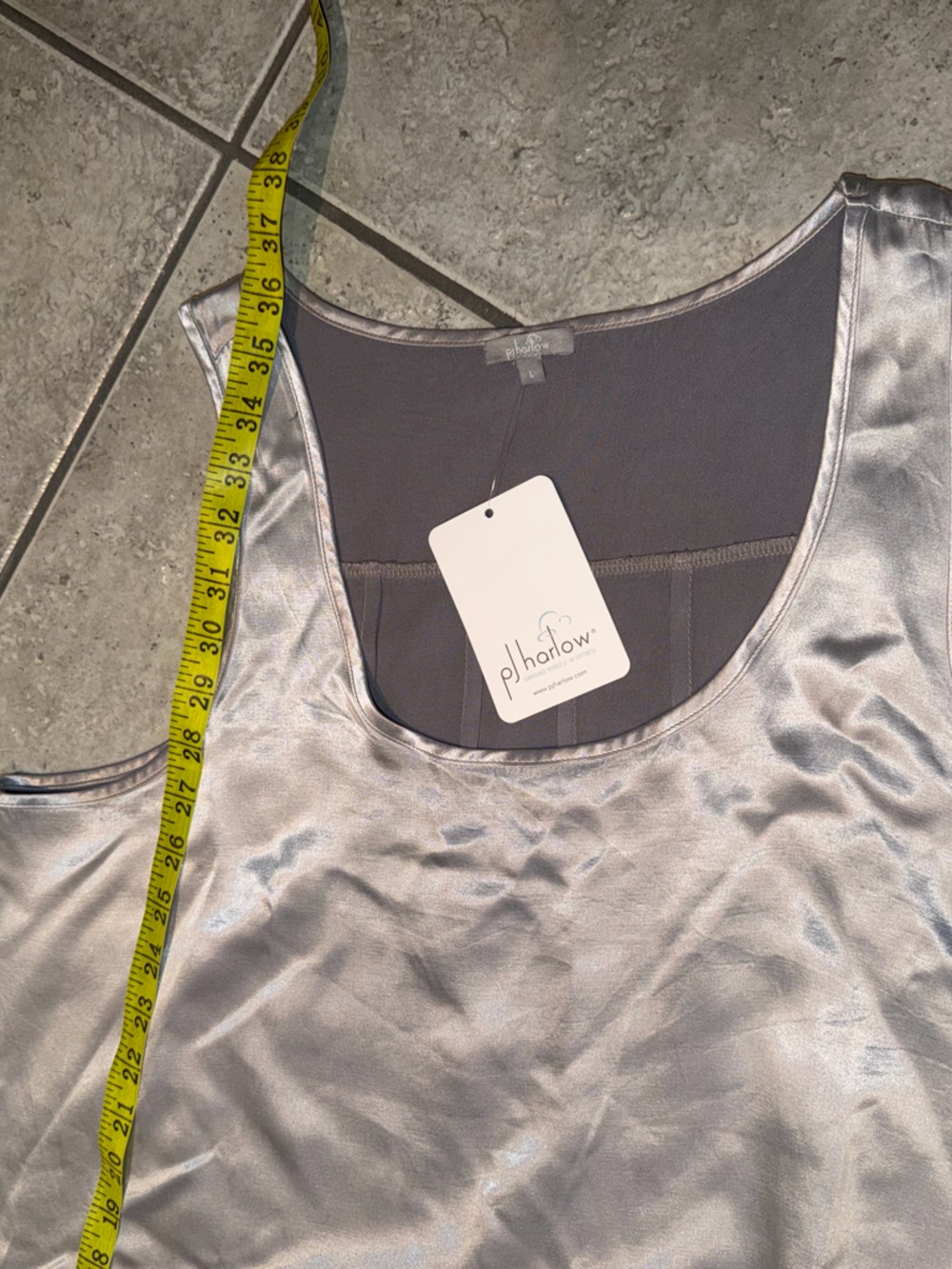 PJ Harlow Jessica Satin Racerback NIghtgown Sleeveless Satin Slip Dress Silver L - Picture 6 of 8